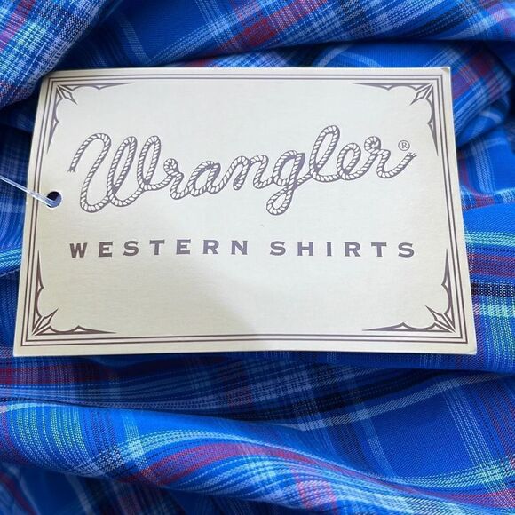 WRANGLER PEARL SNAP LONG SLEEVE WESTERN SHIRT BALEINE BLUE CHECKERED PLAID SIZE - Picture 1 of 9